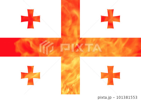 Defocus protest in Georgia. Conflict war over border. Fire, flame. Georgia flag. Woman low rights. Male hands. Authoritarian law. Foreign agents. Fire and flame. Out of focus 101381553