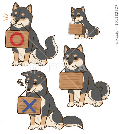 看板をくわえる柴犬（黒柴）のイラスト素材 [101382827] - PIXTA