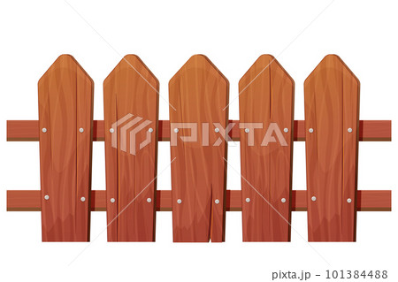Wooden fencing on farm, ranch, garden isolated country timber fence in cartoon style isolated on white background. Hardwood slats, farming picket. Rural home protection, barrier of timber panels Wooden fencing on farm, ranch, garden isolated country timber fence in cartoon style isolated on white background. Hardwood slats, farming picket. Rural home protection, barrier of timber panels 101384488