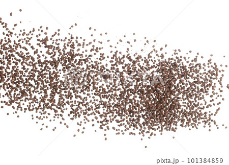 Clay Drainage tiny size ball pour fall down, explosion in air. Clay Drainage ball splash in shape form line floating. White background isolated high speed shutter freeze motion Clay Drainage tiny size ball pour fall down, explosion in air. Clay Drainage ball splash in shape form line floating. White background isolated high speed shutter freeze motion 101384859