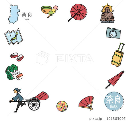日本の奈良の名物観光のアイコンのセット(冬)(線画) 日本の奈良の名物観光のアイコンのセット(冬)(線画) 101385095