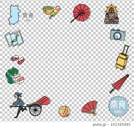 日本の奈良の名物観光のアイコンのセット(冬)(線画) 日本の奈良の名物観光のアイコンのセット(冬)(線画) 101385095