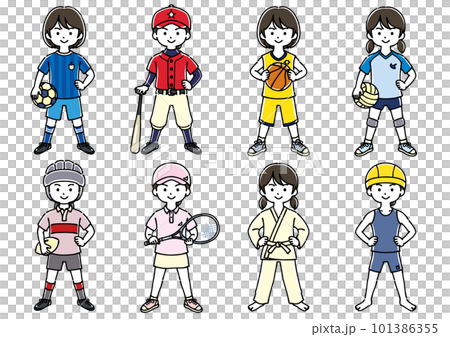 Girls in different sports uniforms 101386355