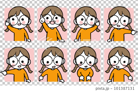 Illustration set of glasses girl pointing in various directions 101387131