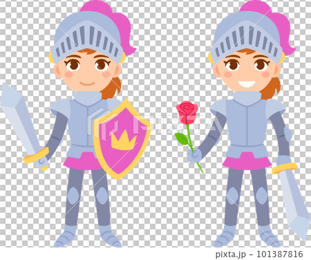 Cute girl knight with sword and rose 101387816