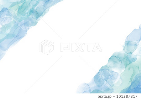 春夏用アルコールインクアートの抽象テンプレート）対角線上に透明感のある水色の波 101387817