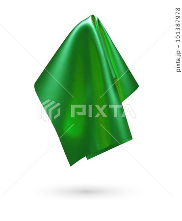 Green shiny fabric, handkerchief or tablecloth hanging 101387978