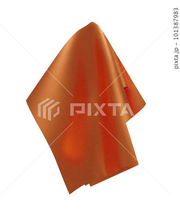 Orange red shiny fabric, handkerchief or tablecloth hanging 101387983