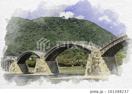 水彩画風 岩国 錦帯橋 山口県岩国市 水彩画風 岩国 錦帯橋 山口県岩国市 101388237