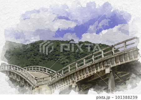 水彩画風　岩国　錦帯橋　山口県岩国市 101388239
