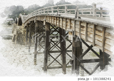 水彩画風　岩国　錦帯橋　山口県岩国市 101388241