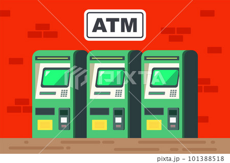 green ATM with cash withdrawal screen. green ATM with cash withdrawal screen. 101388518