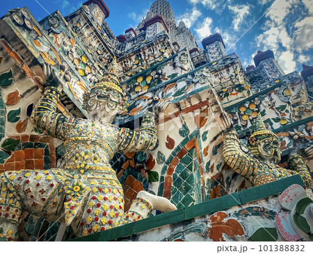 The visiting card of the capital of Thailand is the Buddhist temple Wat Arun, Temple of Dawn, which is located on the banks of the Chao Phraya River The visiting card of the capital of Thailand is the Buddhist temple Wat Arun, Temple of Dawn, which is located on the banks of the Chao Phraya River 101388832