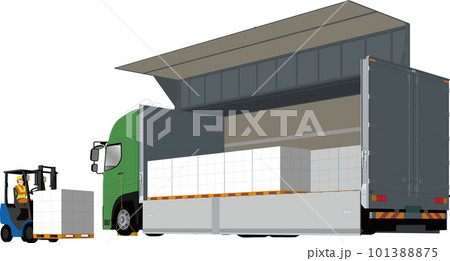 ウイングトラックとフォークリフトと荷物の積み込みのイラスト 101388875