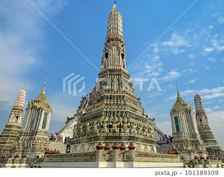 The visiting card of the capital of Thailand is the Buddhist temple Wat Arun, Temple of Dawn, which is located on the banks of the Chao Phraya River 101389309