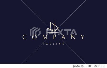Vector golden logo on which an abstract image of a modern shopping center in a linear style. Vector golden logo on which an abstract image of a modern shopping center in a linear style. 101389906