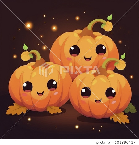 ハロウィン アクリル画 かぼちゃキャラクター ハロウィンの可愛いカボチャのキャラクター AI画像のイラスト素材