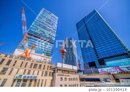 日本の東京都市景観 渋谷新風景ー。渋谷駅解体工事やビル群などが一望に見渡せるようになった＝4月9日 101390419