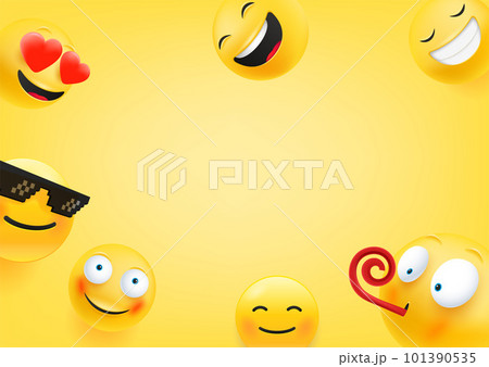 Different happy emojis. 3d vector banner with copy space Different happy emojis. 3d vector banner with copy space 101390535