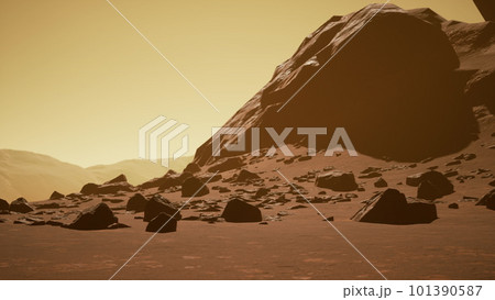 Deserted terrestial planet in orange colors 101390587