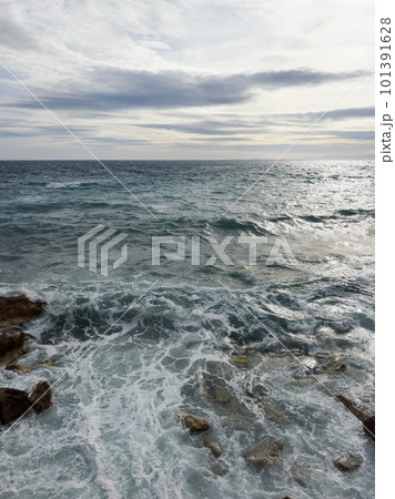 Natural background of azure sea waves closeup , French Riviera Natural background of azure sea waves closeup , French Riviera 101391628