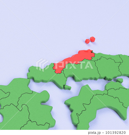 日本列島バードビュー　青い海に緑の大地　県境表示　赤いハイライト_[島根県] 101392820