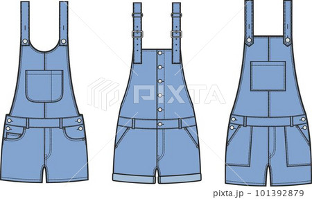 Womens denim overall shorts. Fashion CAD. Womens denim overall shorts. Fashion CAD. 101392879