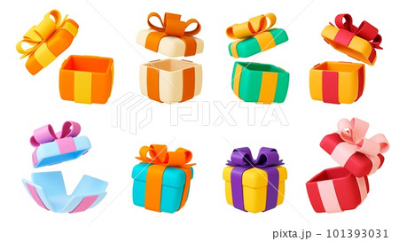 Gift box 3d presents boxes with bows and. 101393031 PIXTA