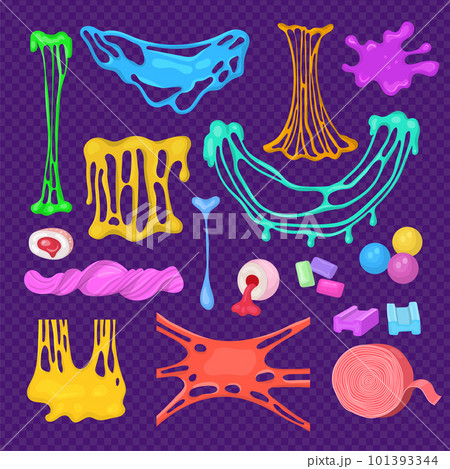 Slime splashes. Cartoon gum delicious sticky bubblegum or slime recent vector templates Slime splashes. Cartoon gum delicious sticky bubblegum or slime recent vector templates 101393344