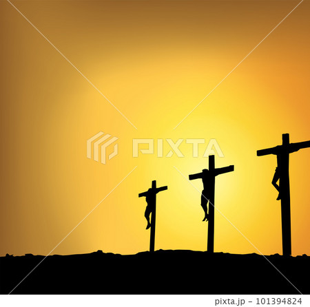 Jesus on cross at sunrise background 101394824