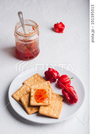Habanero Pepper Jam on Crackers 101395013