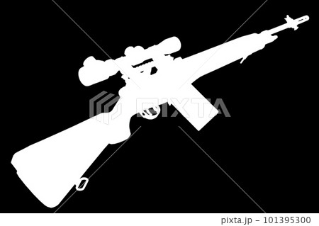 M14 based sniper rifle white silhouette on black background 101395300