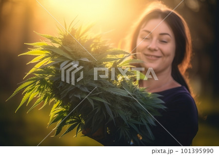 Proud female successfull medical hemp farmer, farm owner. AI generative image Proud female successfull medical hemp farmer, farm owner. AI generative image 101395990