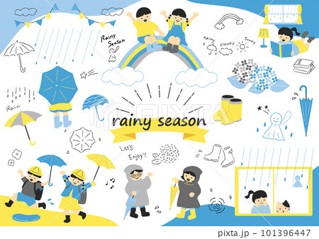 梅雨を楽しむ子どもたち 梅雨を楽しむ子どもたち 101396447