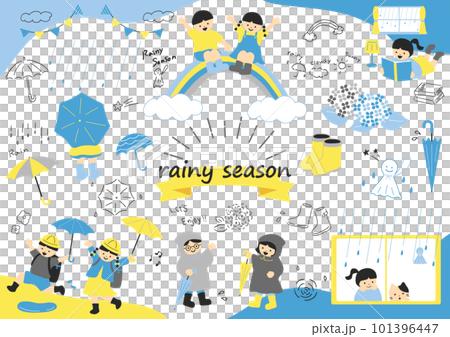 梅雨を楽しむ子どもたち 梅雨を楽しむ子どもたち 101396447