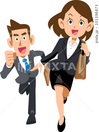 バッグを持って走る若いビジネスウーマンとビジネスマン 101396873