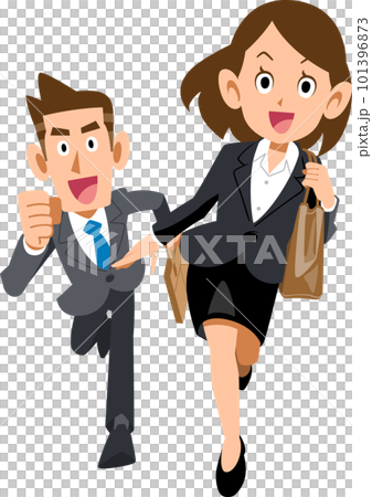 バッグを持って走る若いビジネスウーマンとビジネスマン 101396873
