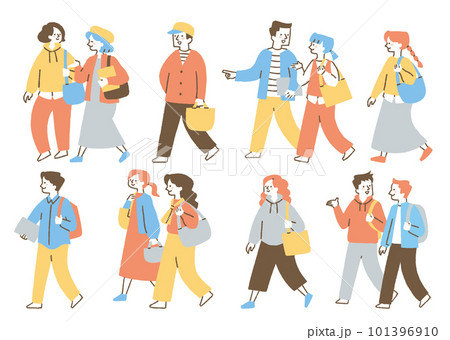 旅行に出かける若い男女_セット_色 101396910