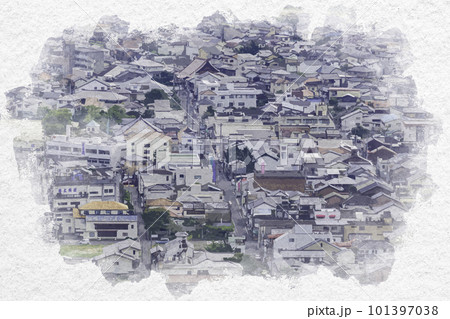 水彩画風　岩国　大明小路　山口県岩国市 101397038