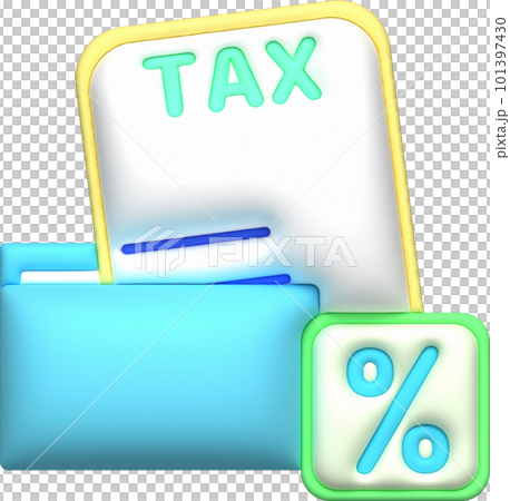 illustration 3D. Tax information. Income data collection in files. 101397430