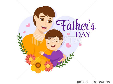 Happy Fathers Day Illustration with Father and his Son Playing Together in Flat Kids Cartoon Hand Drawn for Web Banner or Landing Page Templates 101398149