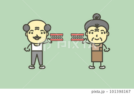 senior man and woman are holding denture or false teeth - dental cartoon vector flat style senior man and woman are holding denture or false teeth - dental cartoon vector flat style 101398167