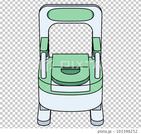Illustration of a portable toilet with a closed lid seen from an angle 101398252