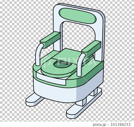 Illustration of a portable toilet with a closed lid seen from an angle Illustration of a portable toilet with a closed lid seen from an angle 101398253