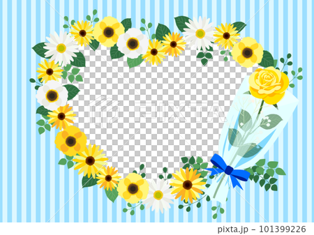 黄バラと黄色い花のフォトフレームヨコ 黄バラと黄色い花のフォトフレームヨコ 101399226
