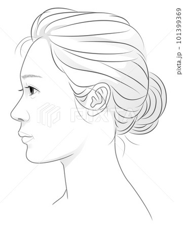 若い女性の横顔の線画イラスト 101399369