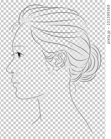 若い女性の横顔の線画イラスト 101399369