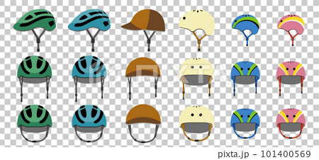 サイクルヘルメットのイラストセット　正面　側面 101400569