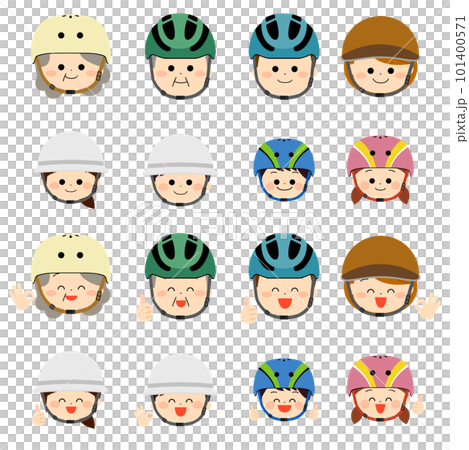 Illustration set of people wearing cycle helmets 101400571