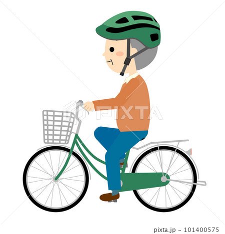 自転車用ヘルメットを被って自転車に乗るシニア男性 101400575